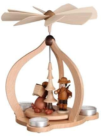 Zeidler Teelichtpyramide Waldfiguren 27 cm Natur - Dekoration, Weihnachtspyramide, Erzgebirgische Holzkunst