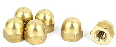 sourcing map Eichel Sechskant Hutmuttern - 6stk. M10 Hutmuttern Messing Sechskant Dekorative Hutmutter für Schrauben Bolzen Messing Ton