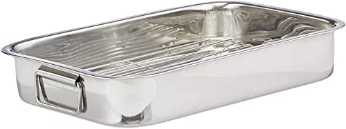 Menax - Auflaufform - Bräter mit Rost - Backblech mit Antihaftbeschichtung - Ofenform - Bratform für Lasagne, Hähnchen und Gemüse - Silber - 35 cm