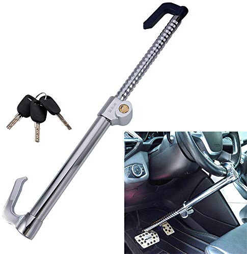 Vechkom Steering Wheel Brake Pedal Lock Anti Theft Clutch Lock Retractable Double Hook Double Protection for Car Truck SUV Van Security with 3 Keys