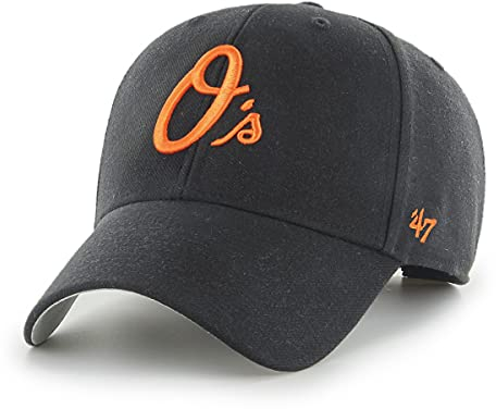 '47 MLB Baltimore Orioles MVP Unisex-Baseballkappe, Verstellbar, Hochwertiges Design und Verarbeitung, Red Logo, Black