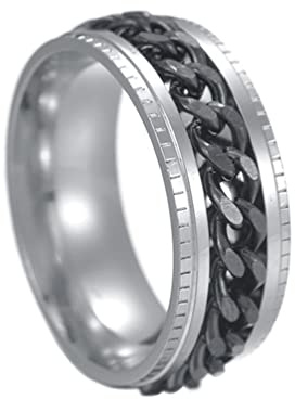 HIJONES Anello A Catena Girevole da Uomo in Acciaio Inossidabile per Antistress Antistress Argento Nero Taglia 19