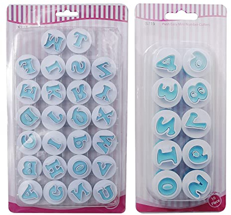 26PCS/Set Cookie Stamp Impress Cookie Cutters Alphabet Letter Cake Biscuit Mold Letter Shape DIY Cookie Biscuit Alphabet Cake Tool Embosser Cutter (Upper Case Shape with Number)