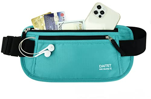 DAITET Ceinture porte-monnaie – Portefeuille de voyage caché sécurisé avec blocage RFID, sac banane Undercover, Noir, vert menthe, RFID Blocking & Belt Width: 1.45 inch, Blocage RFID et largeur de la