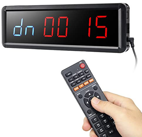 PELLOR Temporizador de Gimnasio Gym Timer, Temporizador Intervalos Fitness, Temporizador Intervalo LED Programable con Control Remoto, Cronómetro, Brillo y Volumen Ajustable para Casa, Tabata,EMOM,MMA