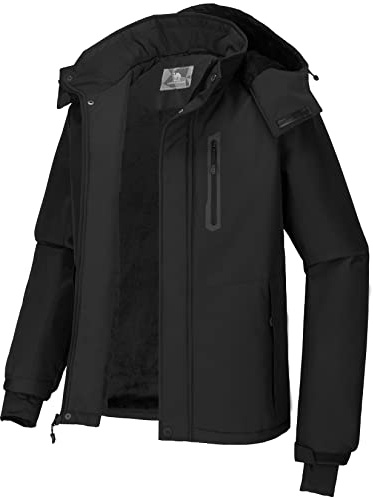CAMEL CROWN Men's Mountain Snow Waterproof Ski Jacket Detachable Hood Windproof Fleece Parka Rain Jacket Winter Coat