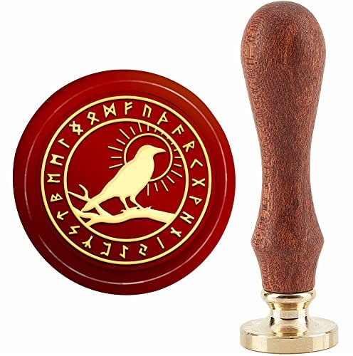craspire Krähen-Wachs-Siegel-Stempel, Sonnen-Siegelwachs-Stempel, 30 mm, Retro-Vintage, Abnehmbarer Messing-Stempelkopf Mit Holzgriff Für Einladungen, Karten, Geschenkverpackung