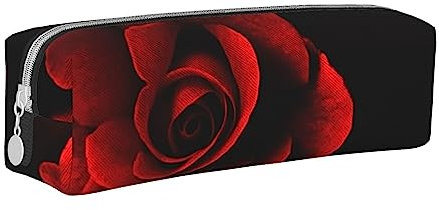 AABSTBFM Red Rose Printed Square Pencil Case Cute Leather Zipper Pen Pencil Pouch Bag for School, Office, and Travel