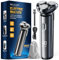 Rasoir électrique rasoir électrique pour hommes - rasoir électrique 3D sec pour hommes avec têtes de rasage magnétiques IPX7 avec verrouillage de voyage rasoir humide et sec Gris