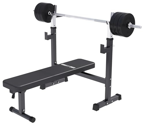 GORILLA SPORTS® Hantelbank - mit Ablage, Klappbar, 170cm Langhantel, 35cm Kurzhantel, 120cm SZ Stange, 40/70/100 kg Set, bis 300 kg, Schwarz - Trainingsbank mit Gewichten, Kraftstation (a) 40 Kg)