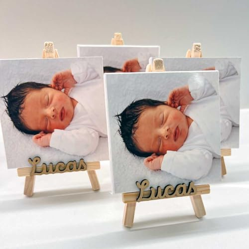 Momkoru Pack de 5 Recuerdos bautizo caballete con foto, con nombre relieve, recuerdos de bautizo o comunión con fotos. Detalles para comunión, bautizo, incluyen fotos. Recuerdo bautizo para invitados.