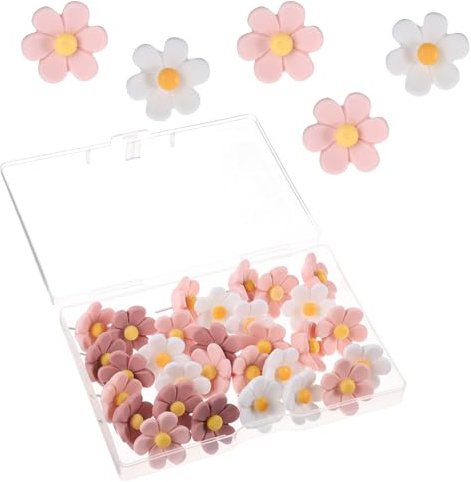 30 Pcs Flower Push Pins, 0.74 In Giant Cute Pushpins Tacks Decorative Thumbtacks Cork Board Accessories Room Office Decoration for Bulletin Board Wall Posters (Light Pink, Dark Pink, White)