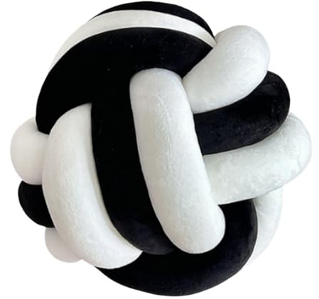 OUKEYI 8.5/22cm Knot Ball Pillows, Round Throw Pillow Cushion Home Decoration Soft Plush, Throw Knotted Ball Pillow Handmade Children Room Decoration Round Plush Toy Pillow (black and white)