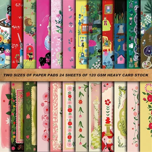 KASESSS 24 Fogli Animali Creativi Scrapbooking Papier, 14x20cm Carta per Decoupage, Carta Scrapbooking, Unilaterale Cartas Decorativa, Papier per Fai da Te per Journaling Scrapbooking Calendario Album
