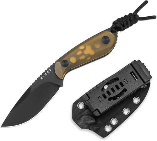 Kizer BUDDY Knivar med fasta blad, 3 Nitro-V-stål Campingkniv med gult PEI-handtag, kompakta EDC-knivar med fasta blad och slida för vandring och camping 1081A1