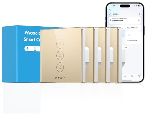 Maxcio Ansluten rullgardinsbrytare kompatibel med Alexa och Google Home, smart rullgardinsansluten strömbrytare med timer och röststyrning, touch-brytare (4, guld)