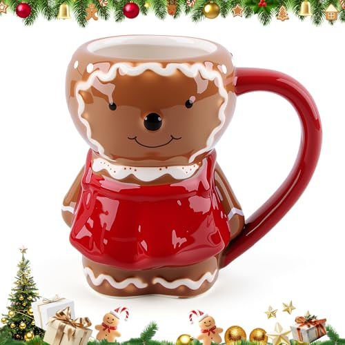 SilverChry Tazza da Caffè di Natale, Tazza Natalizia, Christmas Mug, design divertente con omino di pan di zenzero e pupazzo di neve, adatta come regalo, per preparare tè e caffè (Omino Pan Zenzero-A)