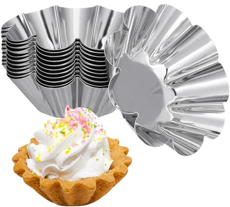 BESPORTBLE 12pcs Stainless Steel Tartlet Tins for Egg Tart & Muffin Baking, Reusable Non-Stick Metal Pastry Moulds, Professional Small Cake Making Equipment for Desserts