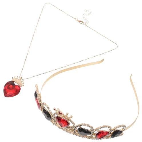 VANZACK Diadème et Collier en Alliage avec Cristaux de Cœur Couronne Noire et Rouge pour Femme Accessoire de Tête D’Anniversaire et Mariage Bandeau Scintillant pour Soirée et Bal