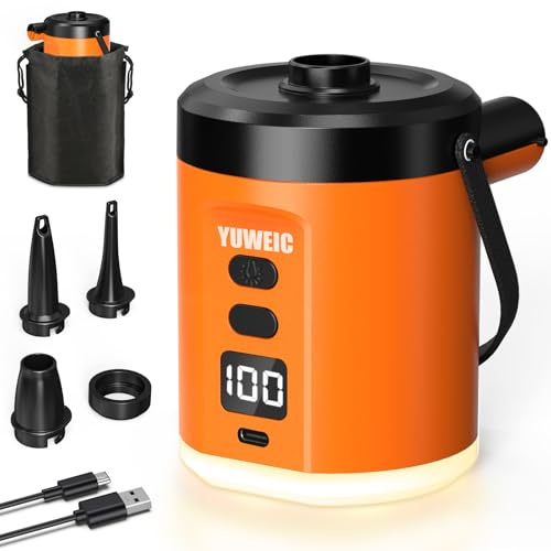Pompa ad Aria Portatile 16W 5000mAh con Luce da Campeggio, Pompa Elettrica 280 L/min per Gonfiare/Sgonfiare Materassi, Galleggianti e Gonfiabili