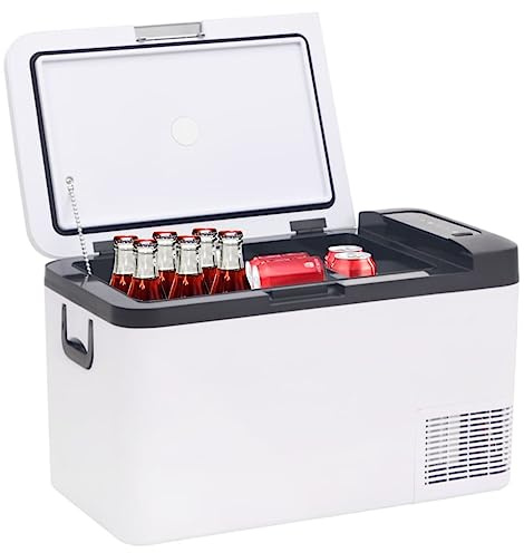 Tomostar Glacière Électrique, Glacière à Compression Mini Réfrigérateur de Voiture Camping avec poignée et adaptateur noir et blanc 18 L PP et PE