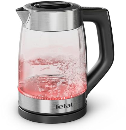 Tefal Express, Hervidor eléctrico de cristal, Control en el mango, Capacidad de 1,7 L, 5 temperaturas, 2200 W, Apagado automático, Filtro antical extraíble y lavable, KO760DE0