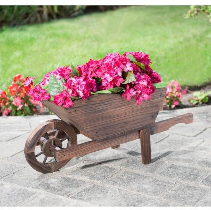Solid Wood Construction Burntwood Wooden Wheelbarrow Planter.