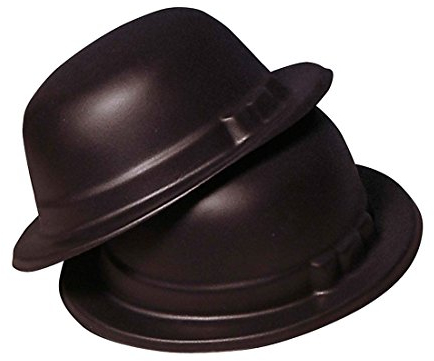 Amakando Schwarze Melone Bowler Hut mit Schleife Kunststoff 20er Jahre Bibi Vintage Kopfbedeckung Chaplin Bowlerhut Charleston Accessoire