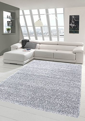 Shaggy Hochflor Langflor Teppich Wohnzimmer Gemustert in Uni Design Grau - Größe 140x200 cm