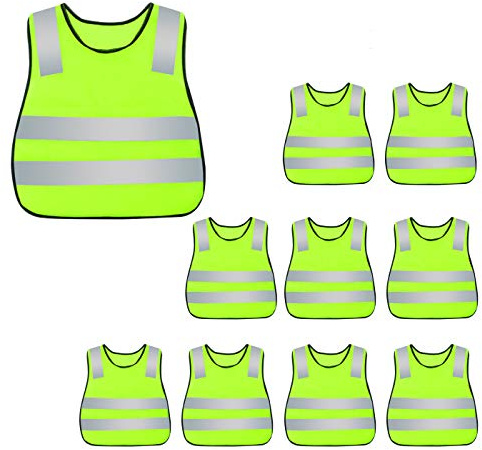 AIEOE Kids Safety Vest Reflective High Visibility Vest Breathable Traffic Vest Costume Construction Vest Elastic Strap Safety Vest Neon Yellow Purpose for Running Cycling Jogging 10PCS