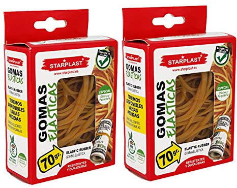STARPLAST-Pack de 2 Paquetes de Gomas Elásticas de 70 gr, Resistentes y Duraderas, Tamaño de 100mm x 2mm, para usos escolar, universitario o porefesional. Para Adultos y Jóvenes.