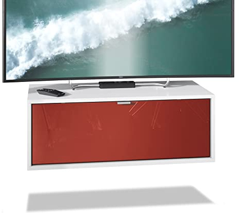 Vladon Meuble TV Lana 80 Armoire Murale lowboard 80 x 29 x 37 cm, Caisson en Blanc Mat, façades en Bordeaux Haute Brillance | Grand Choix de Couleurs
