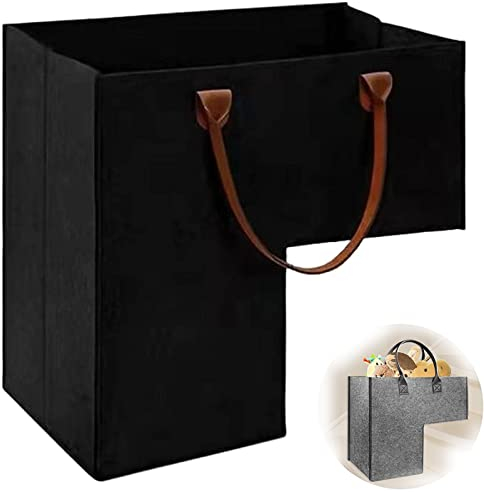 Stufenkorb Treppe Mit Griffen, Faltbarer Filzstoff TreppenköRbe FüR Teppichtreppen Und Holztreppen, Treppenstufen-Aufbewahrungs-Organizer FüR WäSche, Spielzeug, Wohnkultur Treppen Aufbewahrun,Schwarz