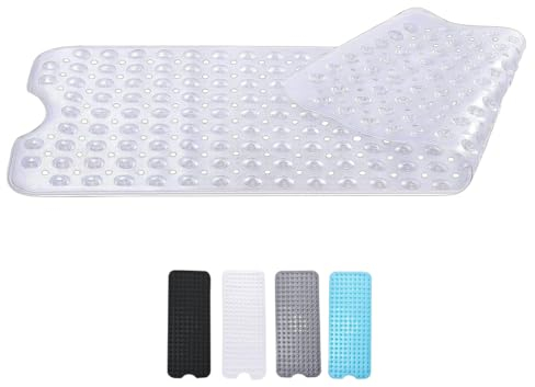 Zuvo -Extra Long Bath Mat (100 X 40cm, Clear) - Shower Mat Non Slip Anti Mould, Machine Washable Rubber Shower Mat with Powerful Suction Cups for Kids and Elderly