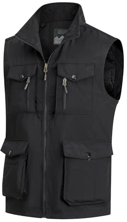 MeiLayM Herren Outdoor Weste mit Vielen Taschen Schnelltrocknende Freizeitweste Leicht Anglerweste Sommer Atmungsaktiv Ärmellose Jacke Sport Multifunktionsweste Camping Fotografie Weste Schwarz,XXL