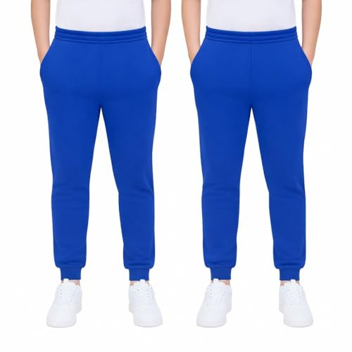 KHIM Joggingbyxa träningsoverall underdel byxa barn unisex flickor pojkar träningskläder, Kungsblå 2-pack, 13-14 År