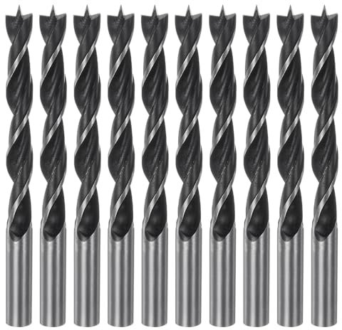 HARFINGTON 10pcs Brad Point Drill Bits 9.5mm(3/8) Dia Straight Round Shank Metric Brad Point Spiral Twist Drill Bits for Softwood Hardwood Plywood Plastic Rubber, Black