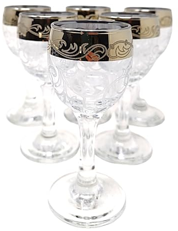 Madacha Shot Glasses - Footed - Engraved and Decorated - Inspiration Decor - 60 ml - Pack of 6