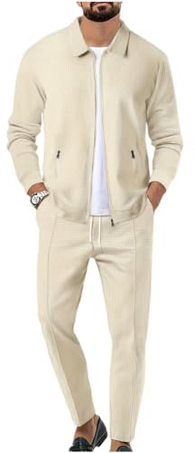 Oanviso 2 Teilig Herren Sportanzug Freizeitanzug Outfit Arbeitsjacke mit Reißverschluss und Sporthosen Einfarbig Strickjacke Männer Mantel Oversized für Frühling A Khaki L