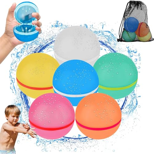 Wasserbomben Wiederverwendbar, 6 Stück Magnetische Wasserbomben Selbstschließend, Schnelle Wasserbefüllung Silikon Wasserball, Wasserspielzeug Kinder Erwachsene Outdoor Pool Spielzeug Wasserballons