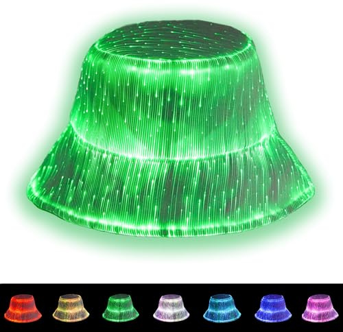 Chapeau cloche à DEL pour rave, chapeau de fête lumineux 7 couleurs, chapeau de fête phosphorescent rechargeable par USB, blanc, taille unique M