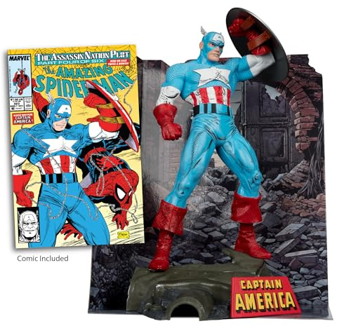 McFarlane Toys - Figura Posada de Marvel Capitán América a Escala 1:6 con Escena y cómic (The Amazing Spider-Man #323)