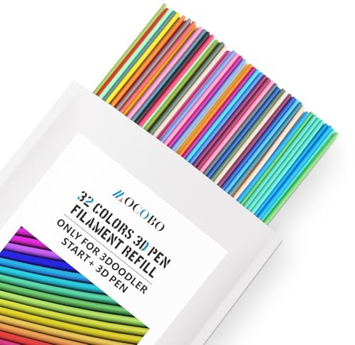 32 Colors 160pcs 3D Pen Filament Refills for 3Doodler Start 3D Pen, 2.5mm PCL Low Temperature Refills, Non-Toxic 3D Printing Pen Filament for Kids DIY Art Craft, Total 2400cm