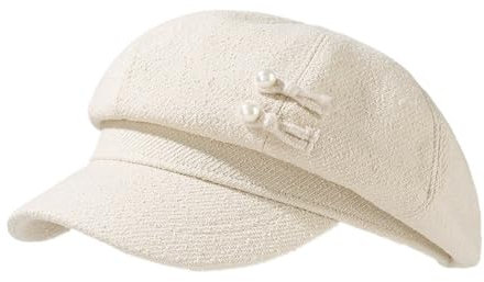 2025 Elegant Retro Newsboy Hat for Women Warm Visor Beret Hat Casual Painter Artist Hat Fashion Cabbie Hat for Dating(Off White)