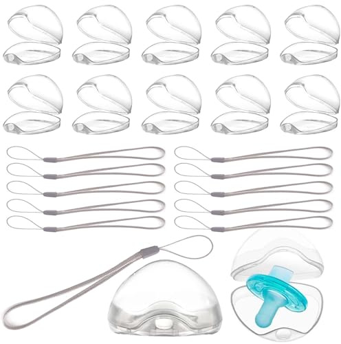 Caja para chupete para bebé, 10 unidades, transparente, estuche para chupete con cuerda, caja para chupete portátil, recipiente para guardar chupetes, caja para chupete resistente al polvo