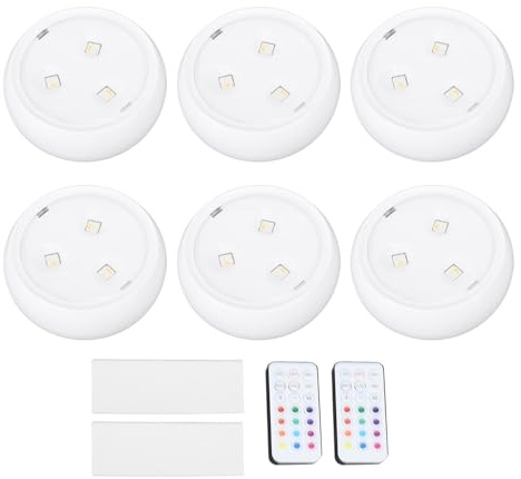 Fafeicy LED Puck Lights, Color Changing Under Cabinet Lighting, Remote Controlled RGB Puck Lights for Closets and Shelves