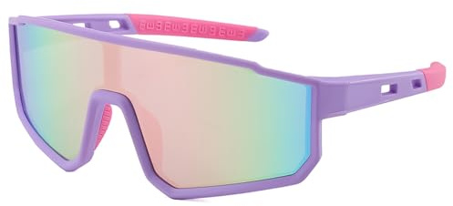 CIKJUK Sonnenbrille Kinder Schnelle Brille Jungen und Mädchen Flexiblem Leichter Rahmen Fahrradbrille Verspiegelt Sportbrille UV400 Schutz - Lila/Rosa