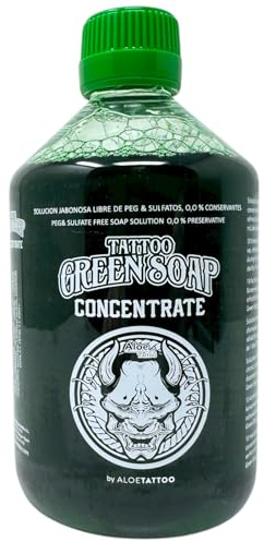 ALOE Green Soap Concentrado 0,5 L para 5 litros – Nuevo – Jabón verde – Limpiar tatuaje – INKgrafiX Alemania – Estudio profesional – vegano