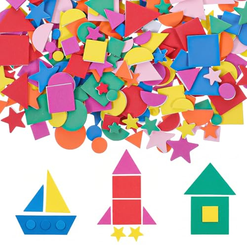 750 PCS Foam Shape Stickers Colorful Foam Stickers, Self Adhesive Craft Supplies Geometric Sticker for Preschool Craft DIY Program Home Party Decorations(Circle, Square, Triangle, Flower)