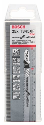 Bosch Professional 2 608 634 995 - Hoja de sierra de calar T 345 XF - Progressor for Wood and Metal (pack de 25)